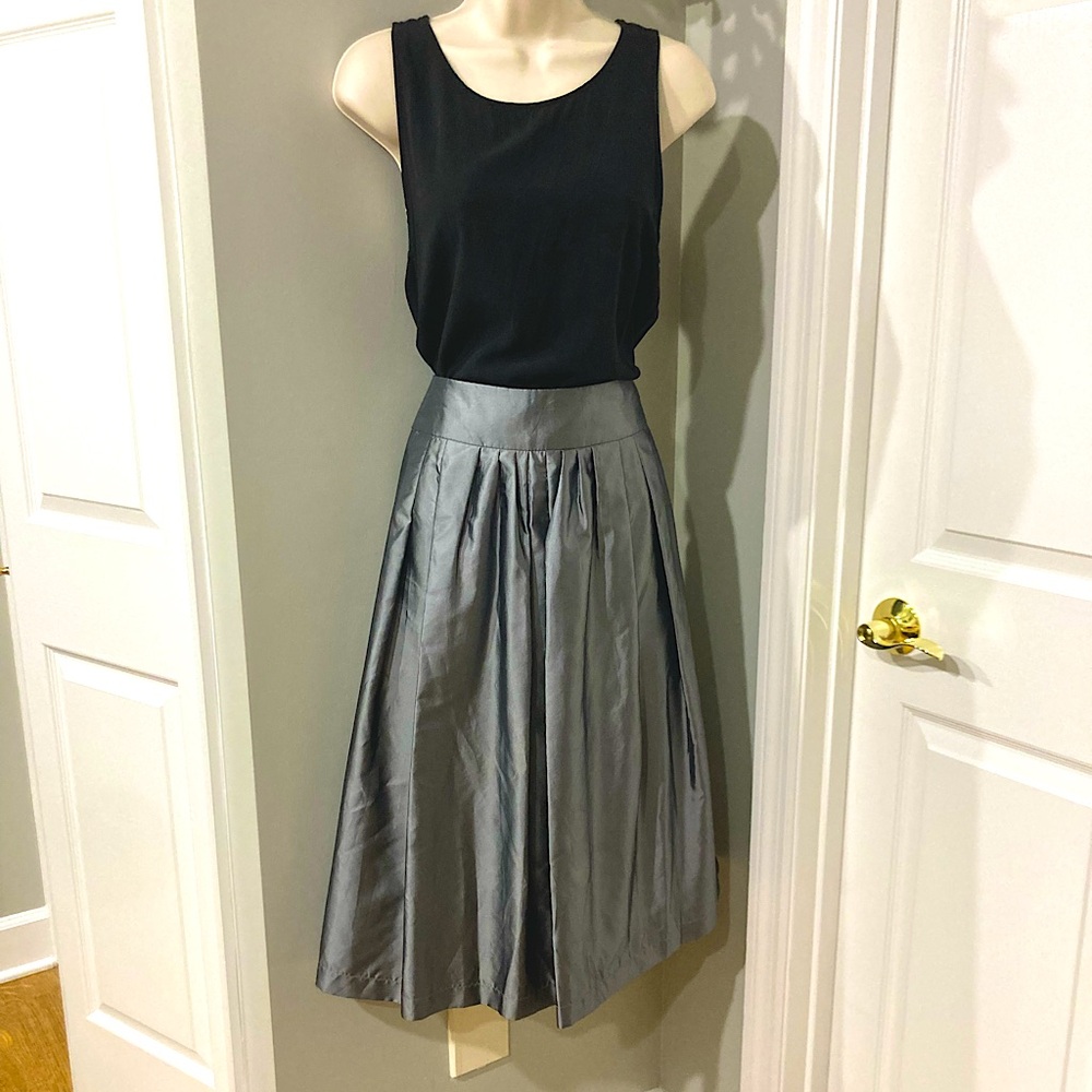 Classic High-Waist Silver Midi Skirt